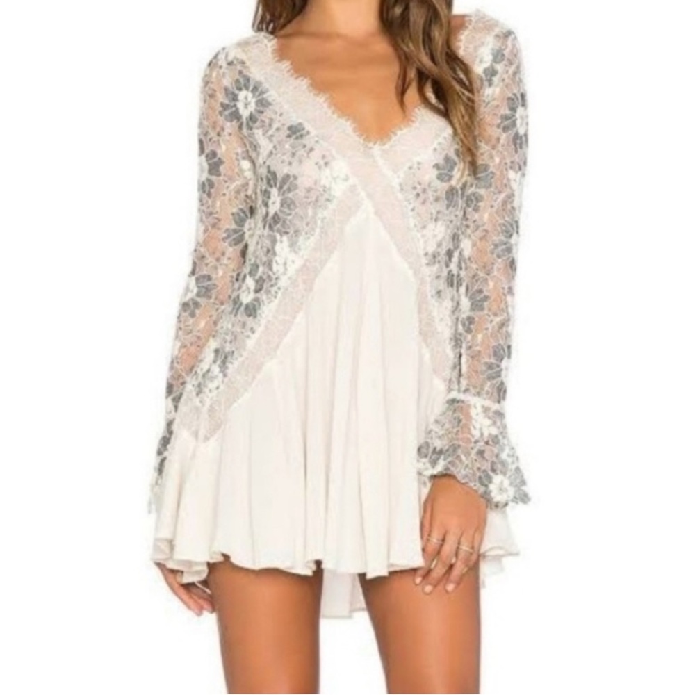 TULAROSA Skylar Floral Lace Cream Boho Revolve Bell sleeve graduation Dress